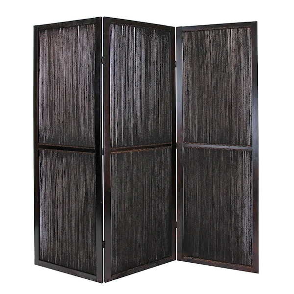 Homeroots Dark Wood & Water Hyacinth 3 Panel Room Divider Screen Brown 274870 - main